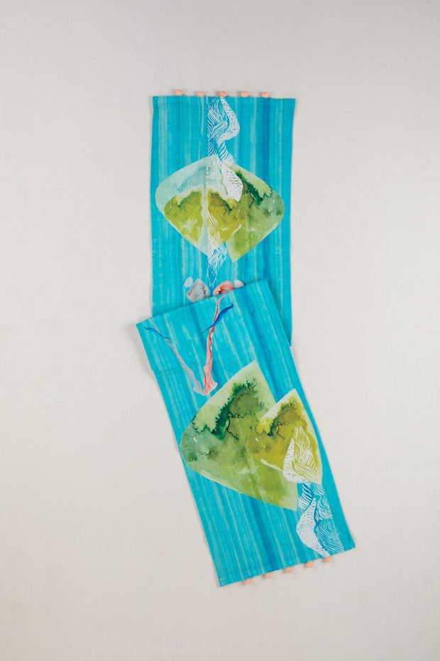 TABLE RUNNERS Pangong Lake Spring Teal Table Runner