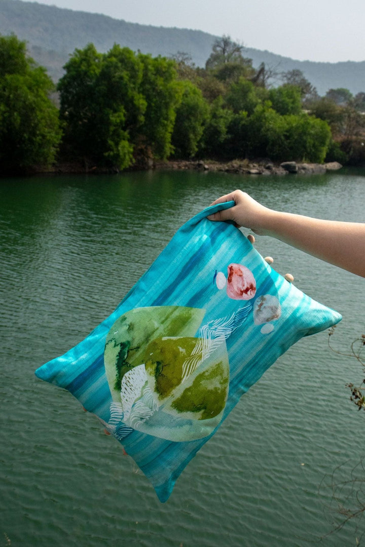 PRINT & PATTERN CUSHIONS Pangong Lake Spring Teal Cushion Cover (36 X 51 Cm)