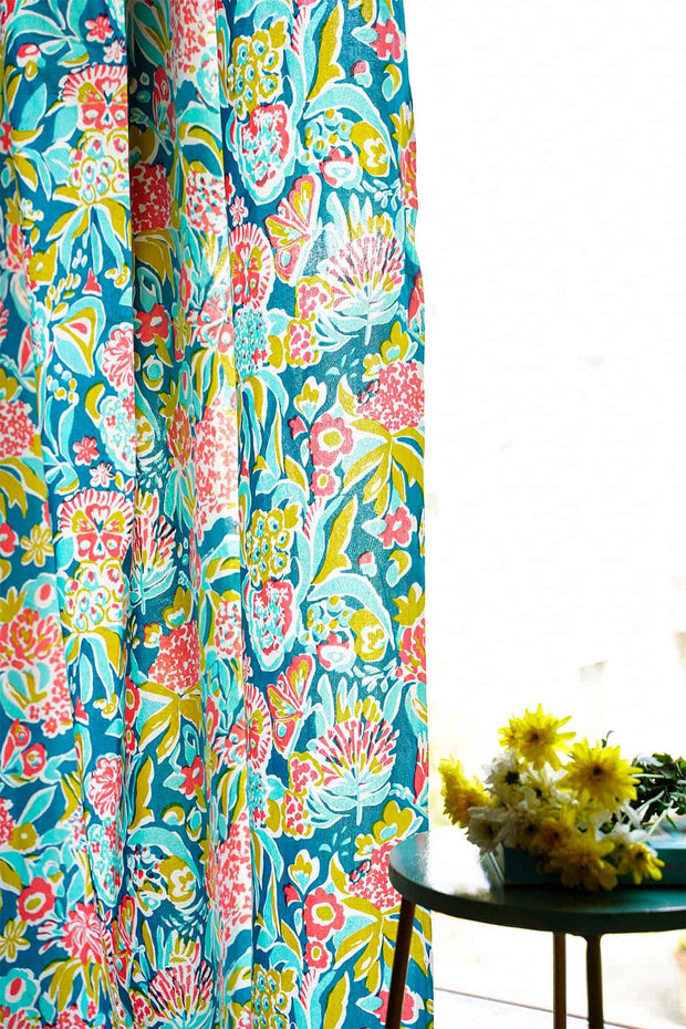 CURTAINS Para Para Teal And Pink Window Curtain In Sheer Fabric