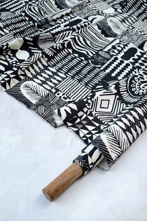 CURTAINS Patchwork Cotton Drapes And Blinds (Black And White)