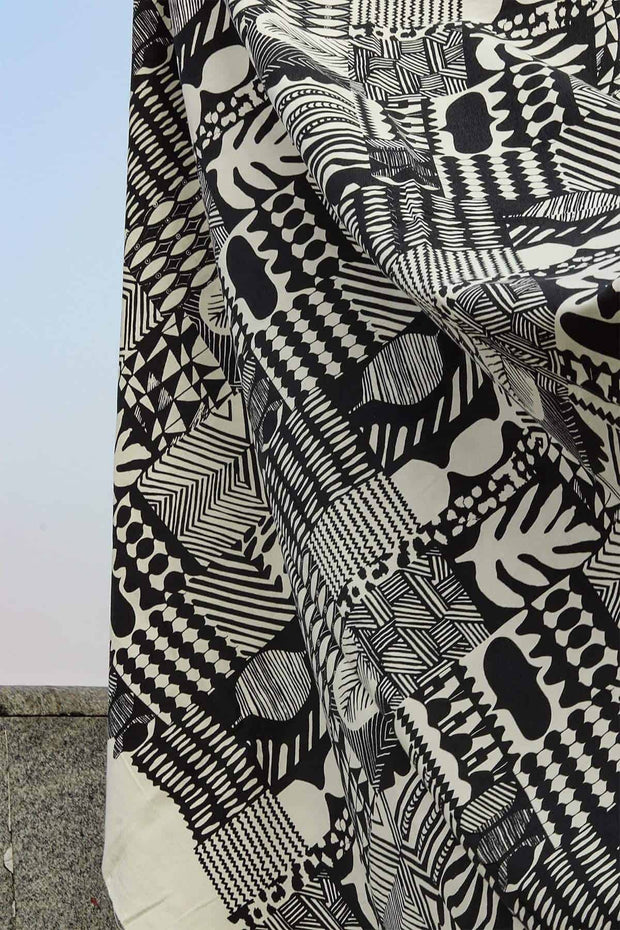 PRINT & PATTERN HEAVY FABRICS Patchwork Printed Heavy Fabric And Curtains (Black And White)