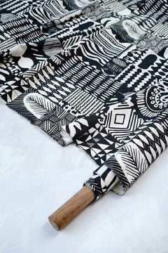 Patchwork Black And White Upholstery Fabric Swatch
