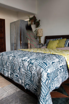 PRINT & PATTERN QUILTS Patchwork Blue And  Lime Quilt