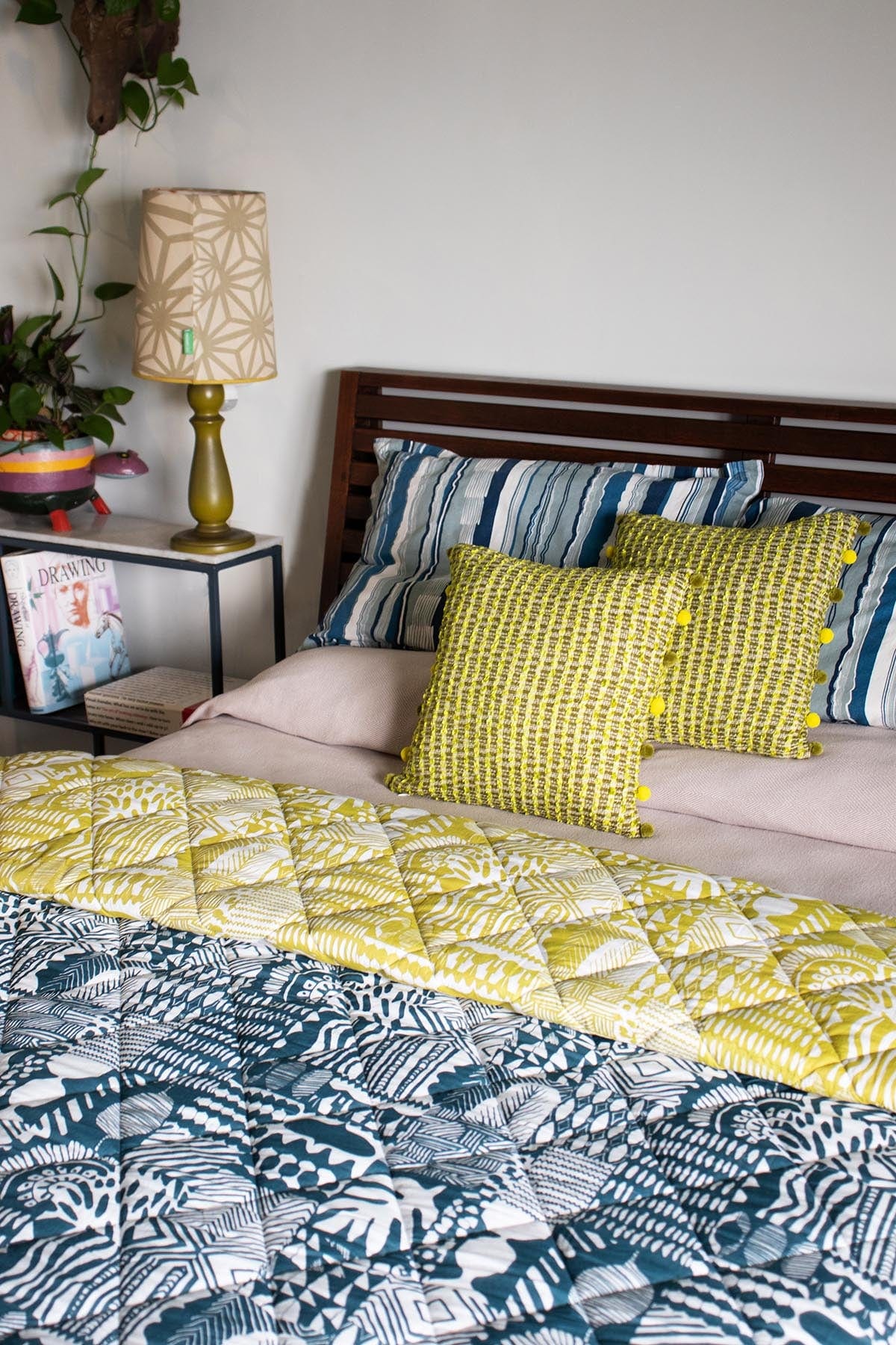 PRINT & PATTERN QUILTS Patchwork Blue And  Lime Quilt