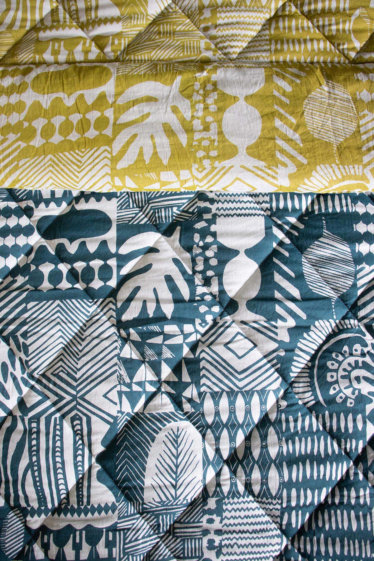 PRINT & PATTERN QUILTS Patchwork Blue And  Lime Quilt