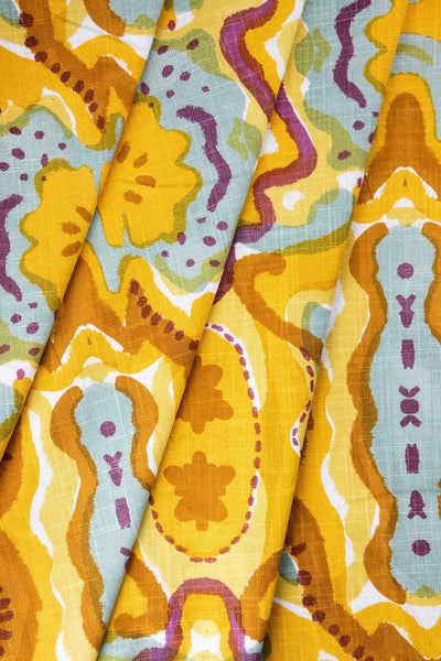 UPHOLSTERY FABRIC SWATCH Mansara Turmeric Yellow Printed Fabric Swatch