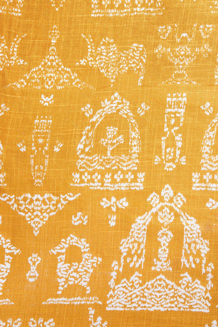 UPHOLSTERY FABRIC SWATCH Koda Grama Printed Ochre Yellow Fabric Swatch