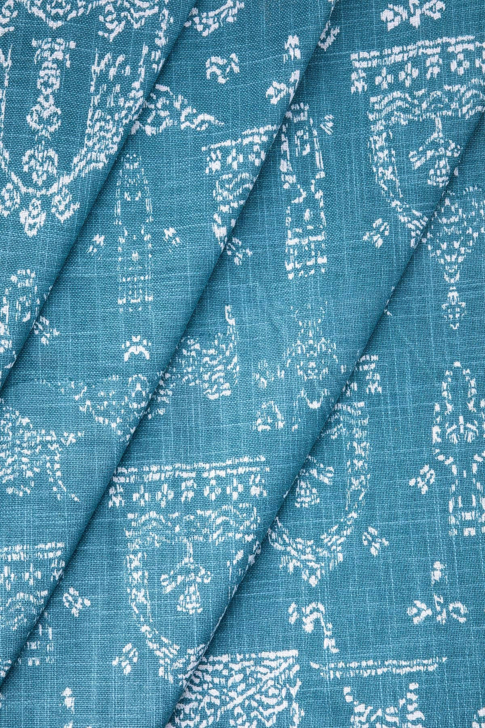 UPHOLSTERY FABRIC SWATCH Koda Grama Printed Dark Teal Fabric Swatch