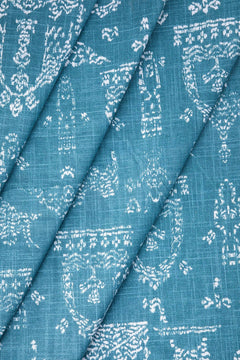 UPHOLSTERY FABRIC SWATCH Koda Grama Printed Dark Teal Fabric Swatch