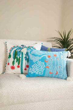 ACCENT CUSHIONS Phases Of Moon Aqua Blue Cushion Cover (36 Cm X 50 Cm)