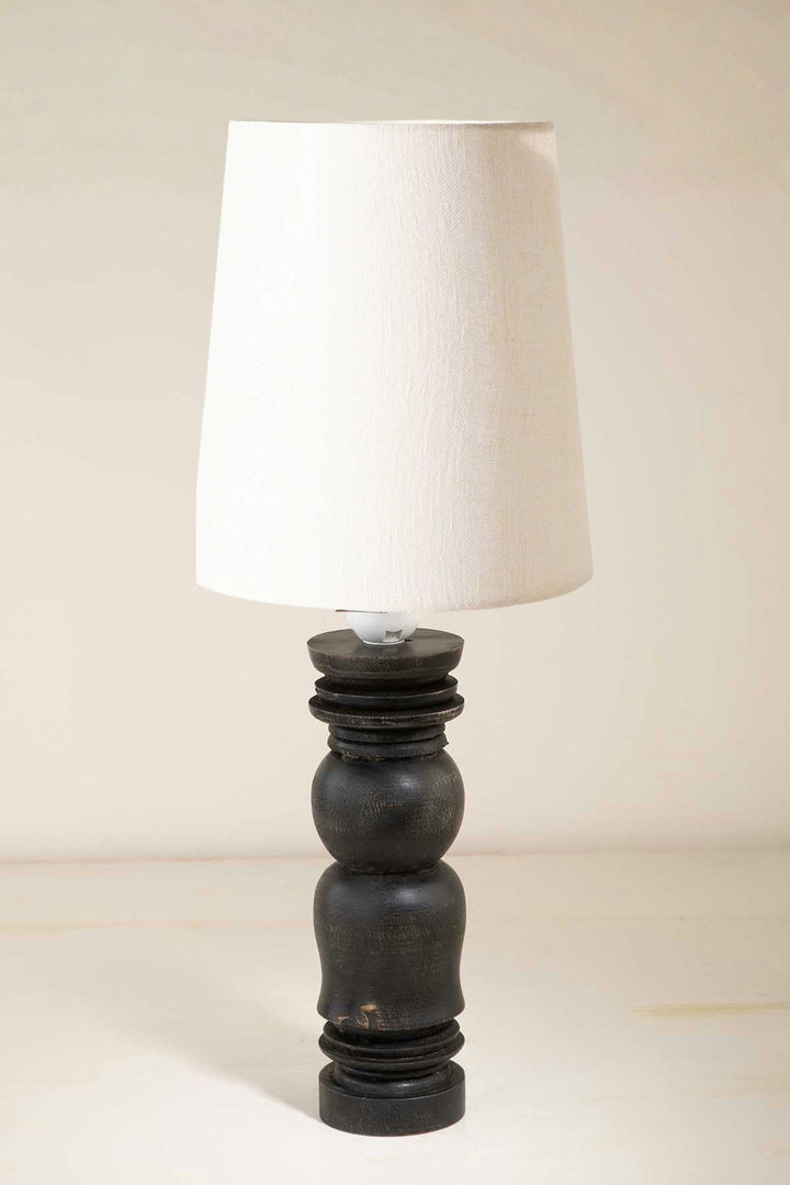 Pillar Charcoal Table Lamp with Solid Taper Lampshade (Off White)