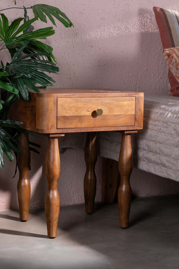 BEDSIDE TABLES Pillar Acacia Wood Bedside Table