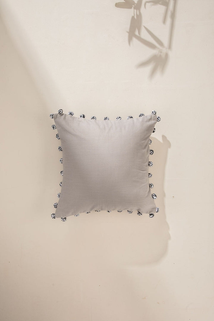 SOLID & TEXTURED CUSHIONS Pom Pom Grey Cushion Cover (41 Cm X 41 Cm)