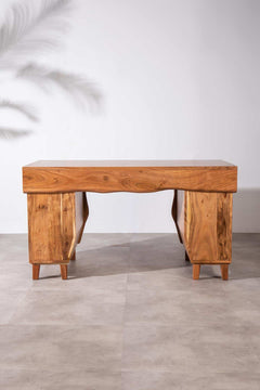 STUDY TABLES Primitive Acacia Wood And Wicker Study Table