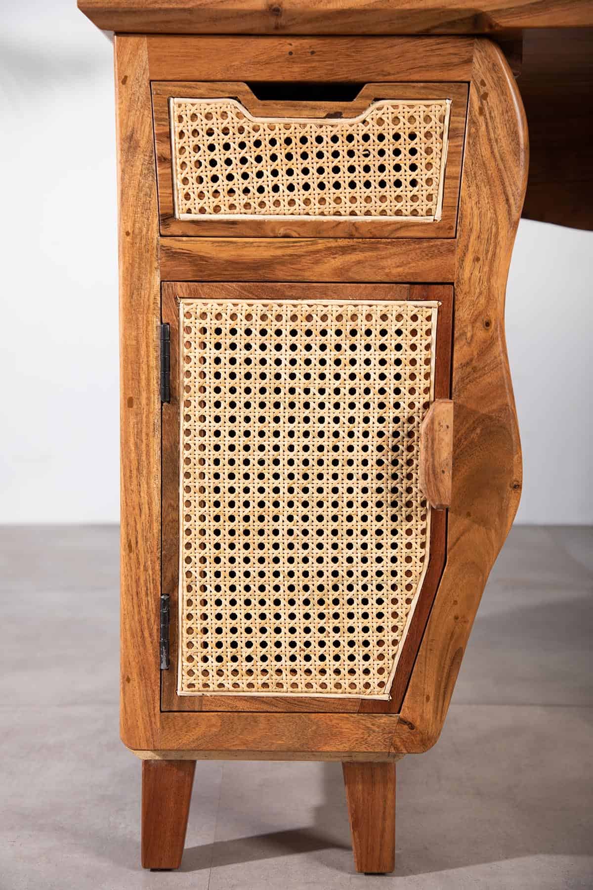 STUDY TABLES Primitive Acacia Wood And Wicker Study Table