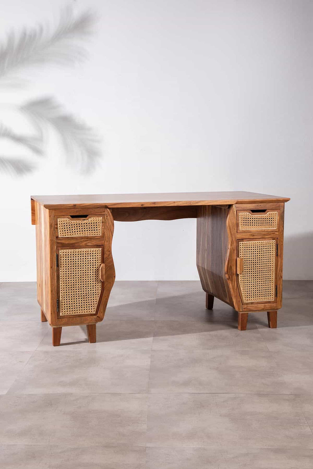 STUDY TABLES Primitive Acacia Wood And Wicker Study Table