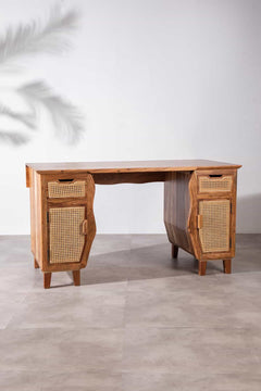 STUDY TABLES Primitive Acacia Wood And Wicker Study Table