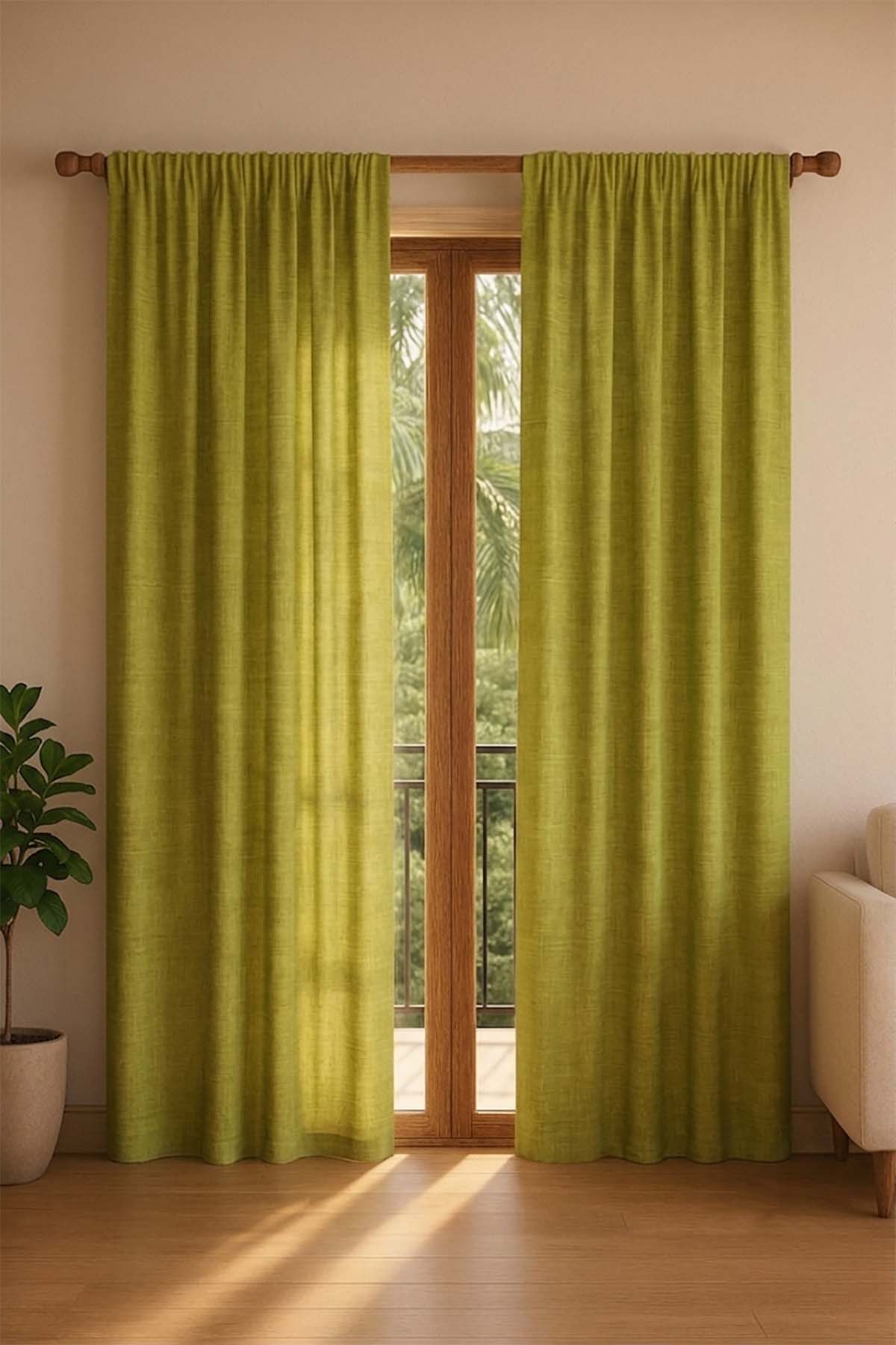SOLID & TEXTURE HEAVY FABRICS Raffia Citron Green Woven Heavy Fabric And Curtains