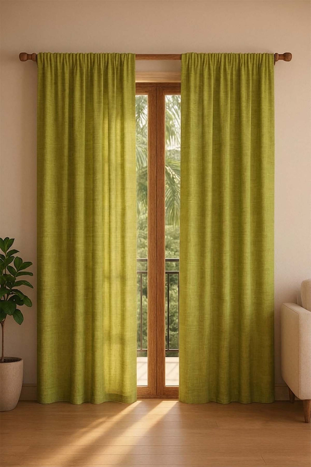 SOLID & TEXTURE HEAVY FABRICS Raffia Citron Green Woven Heavy Fabric And Curtains