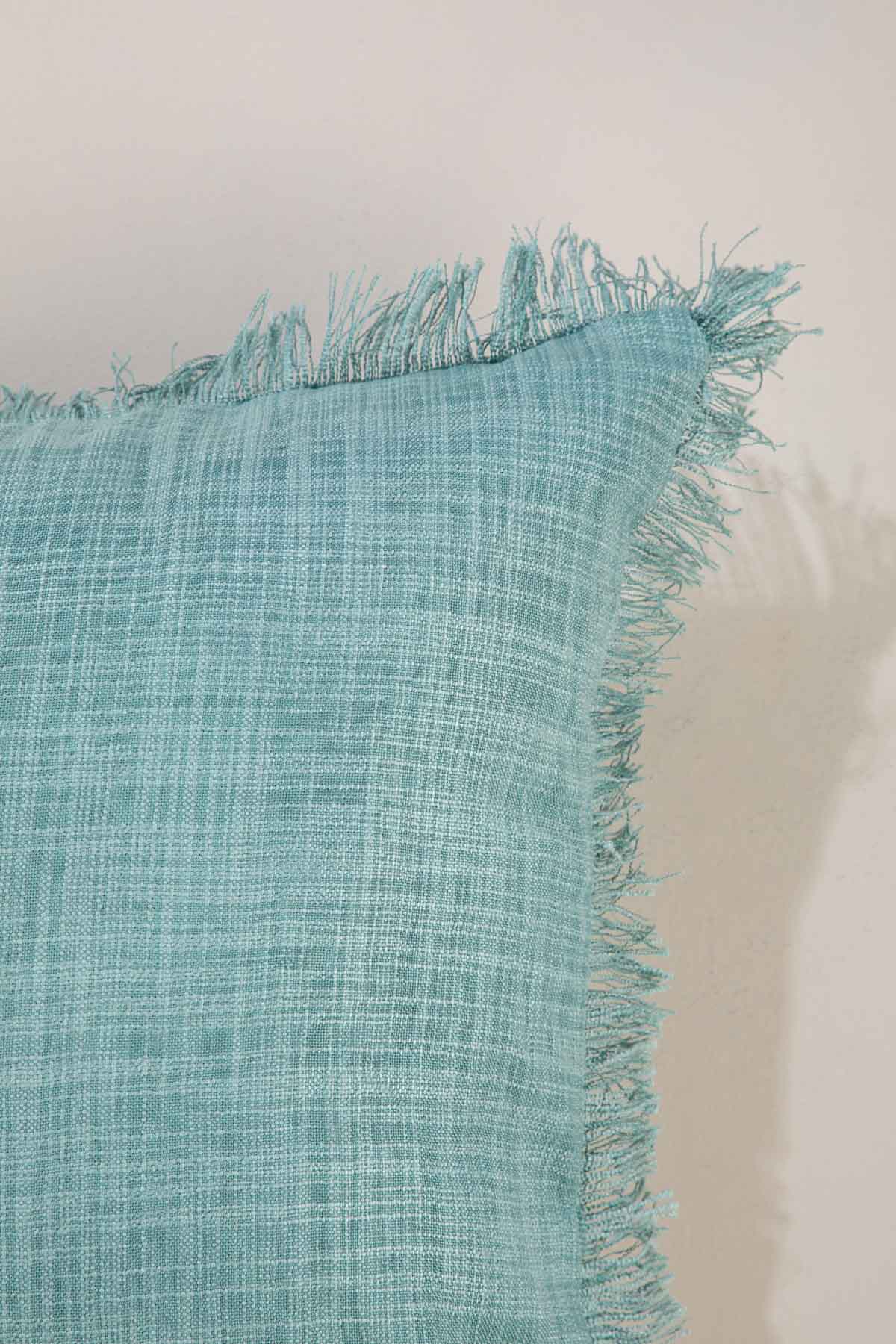 SOLID & TEXTURED CUSHIONS Raffia Turquoise Cushion Cover (46 X 46 Cm)