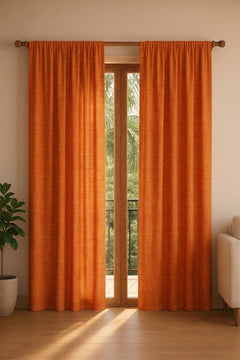 Raffia Ginger Orange Cotton Drapes And Blinds