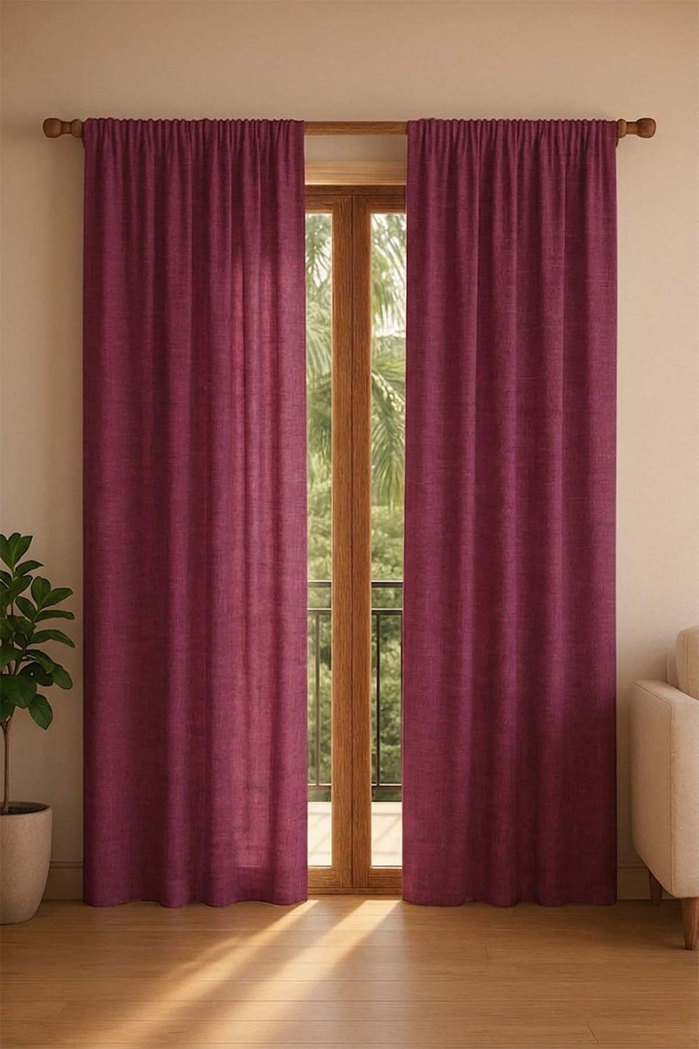 SOLID & TEXTURE HEAVY FABRICS Raffia Plum Red Woven Heavy Fabric And Curtains