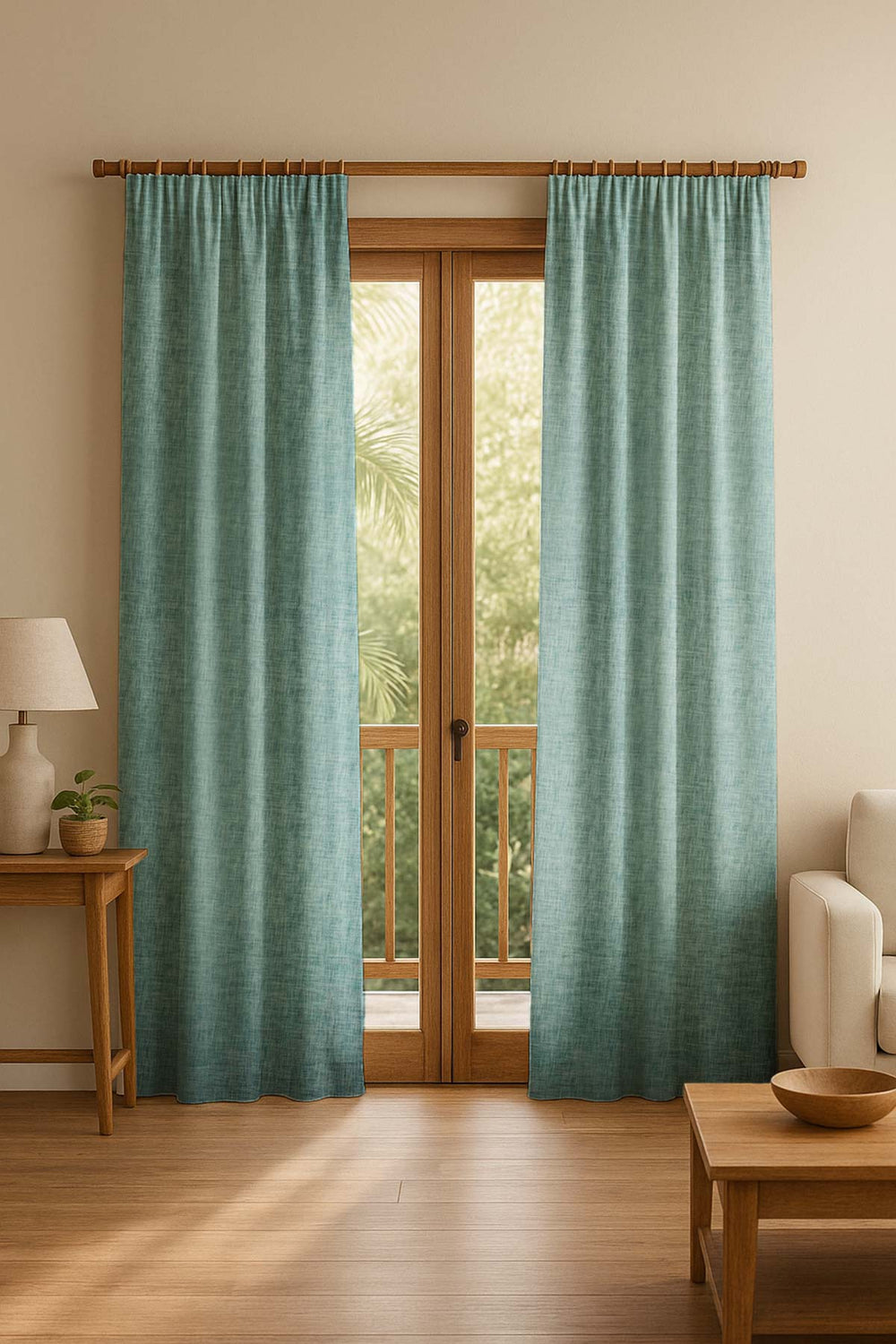 Raffia Turquoise Cotton Drapes And Blinds