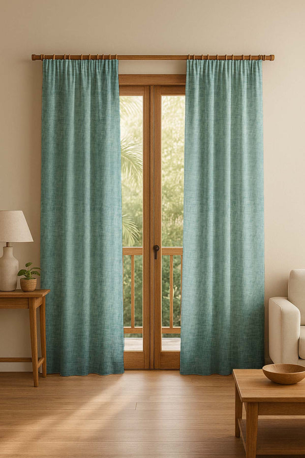 SOLID & TEXTURE HEAVY FABRICS Raffia Turquoise Woven Heavy Fabric And Curtains