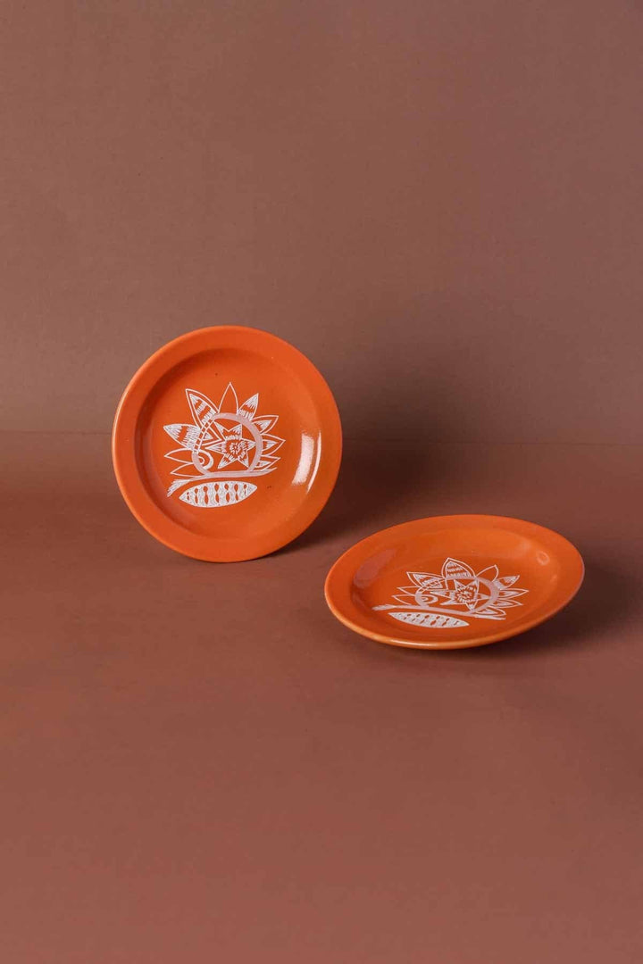 SNACK PLATES Ray Orange Ceramic Tapas Plate (Set Of 2)