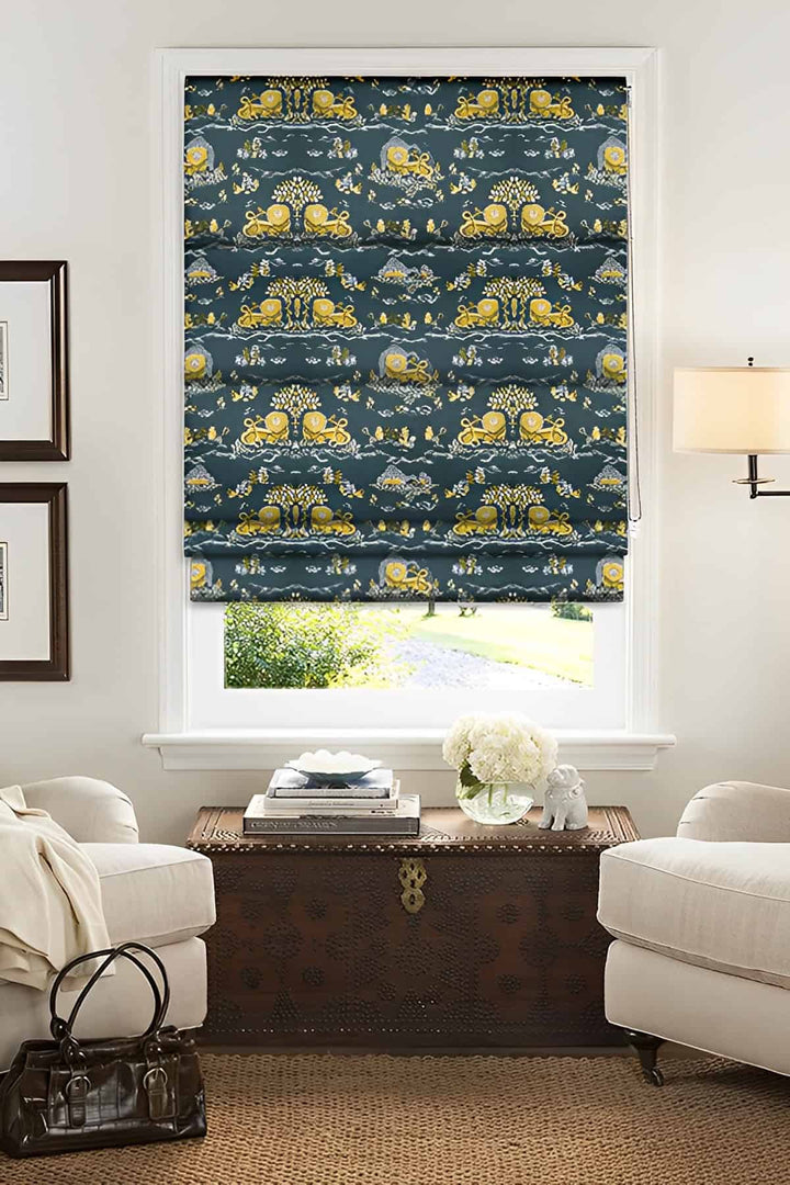 CURTAINS Resting Lion Cotton Drapes And Blinds (Grey Lime)