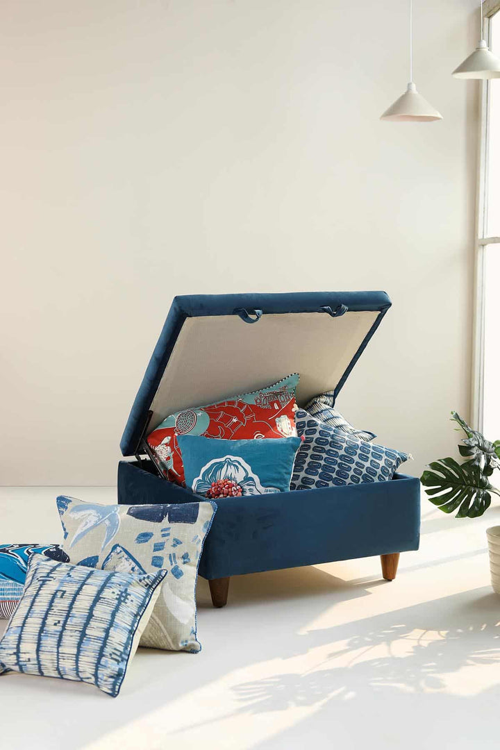 OTTOMANS Retro Button Down Teak Wood Ottoman