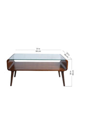 COFFEE TABLES Retro Teak Wood And Glass Coffee Table