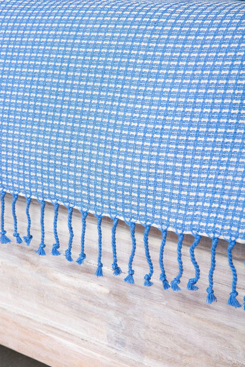 SOLID & TEXTURED BEDCOVERS Round The Block Woven Cotton Bedcover (Blue)