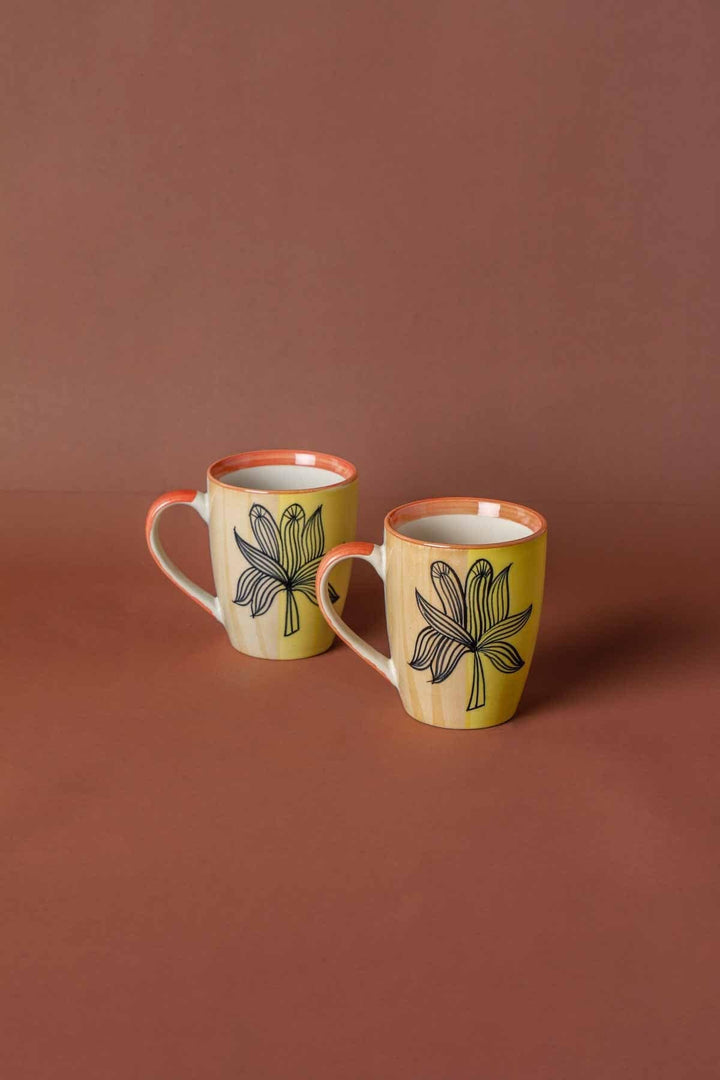 MUGS & CUPS Sabar Palm Coral Ceramic Coffee Mug (Set Of 2)