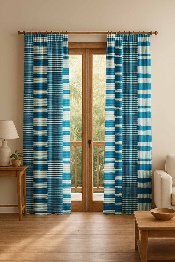 PRINT & PATTERN HEAVY FABRICS Salaka Ocean Blue Printed Heavy Fabric And Curtains
