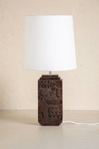 Senhur Charcoal Wood Table Lamp with Solid Taper Lampshade (Off White)