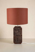 Senhur Charcoal Wood Table Lamp with Solid Drum Lampshade (Rust Red)