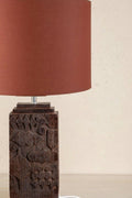 Senhur Charcoal Wood Table Lamp with Solid Drum Lampshade (Rust Red)
