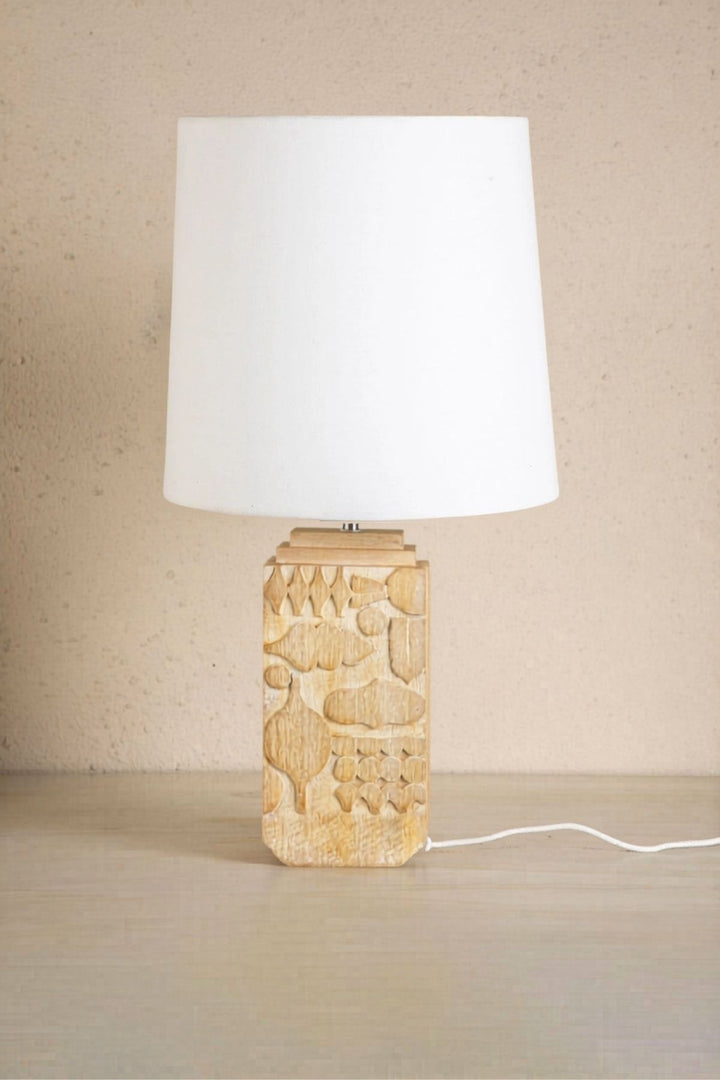 Senhur Wood Table Lamp with Solid Taper Lampshade (Off White)
