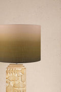 Senhur Wood Table Lamp with Akshaya Drum Lampshade (Olive Green)