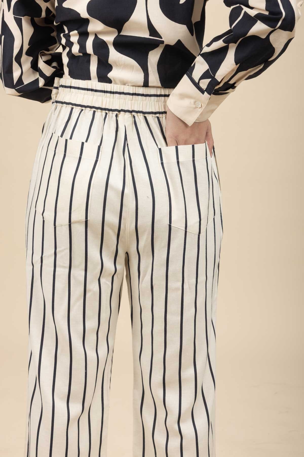 BOTTOMS Shadow Stripes Flared Pants (Buttercream)