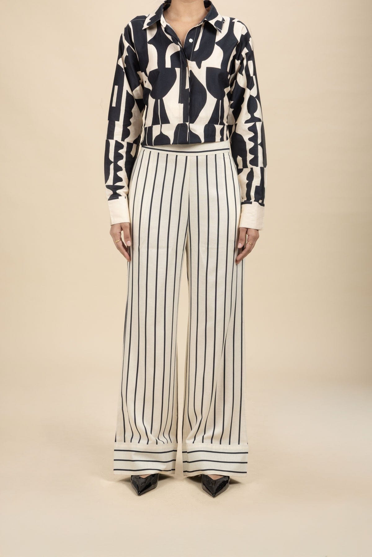 BOTTOMS Shadow Stripes Flared Pants (Buttercream)