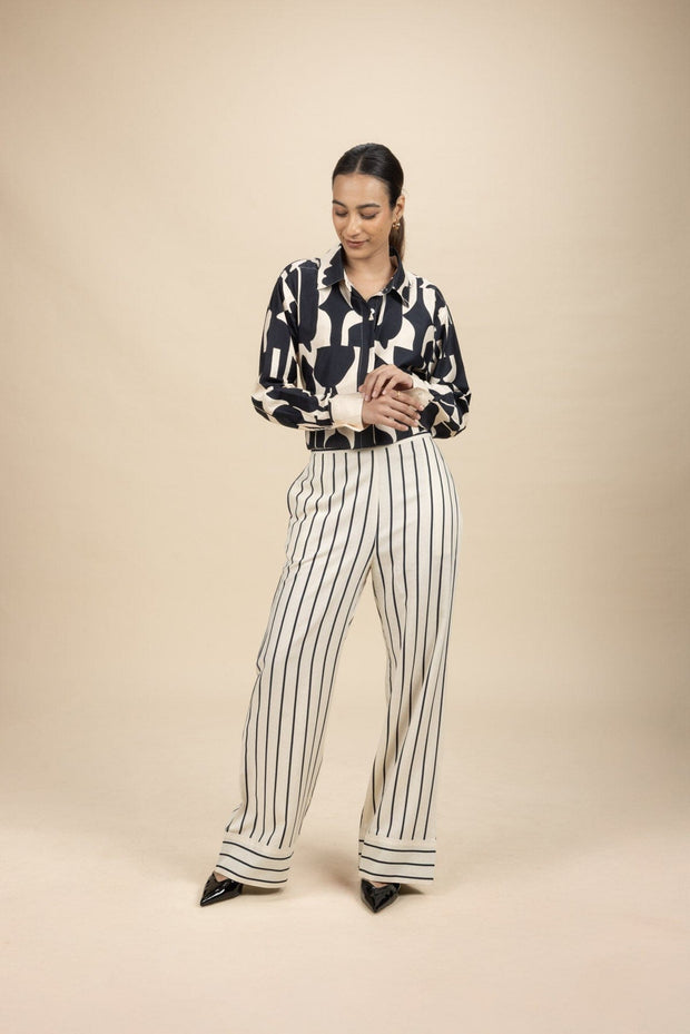 BOTTOMS Shadow Stripes Flared Pants (Buttercream)