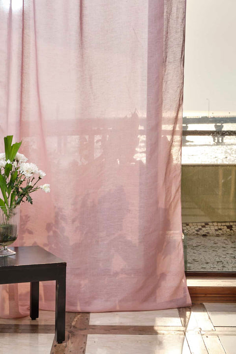 SOLID & TEXTURED SHEER FABRICS Soft Malabar Sheer Fabric And Curtains (Pink)