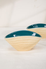 BOWLS Solaire Teal Ceramic White Soup Bowl (Set Of 2)