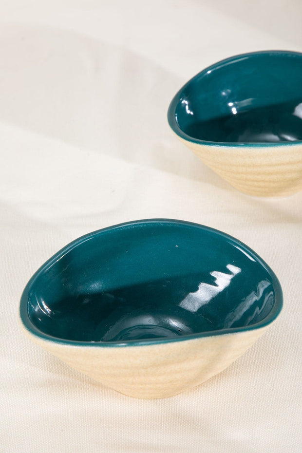 BOWLS Solaire Teal Ceramic White Soup Bowl (Set Of 2)