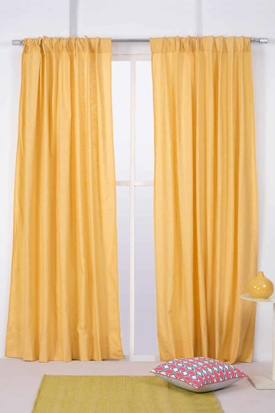 CURTAINS Solid Mustard Window Blinds In Cotton Fabric