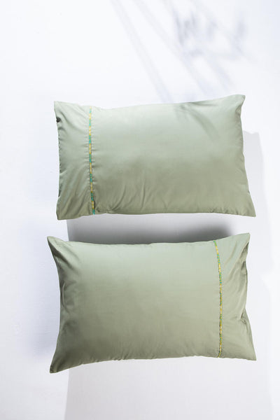 PILLOWS & SHAMS Solid Light Olive Pillow Cover Set (Set Of 2)