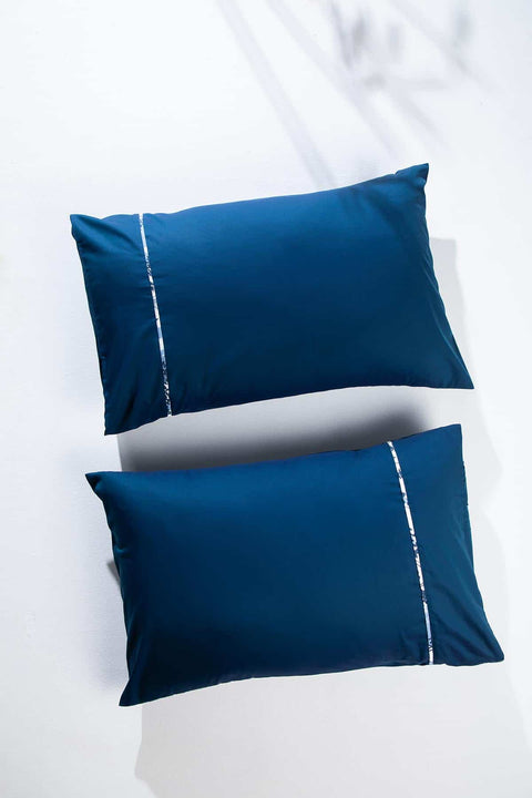 PILLOWS & SHAMS Solid Navy Blue Pillow Cover Set (Set Of 2)