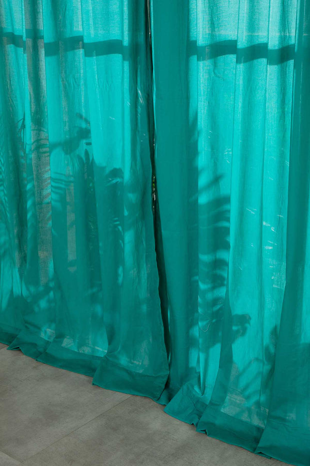 CURTAINS Solid Soft Teal Window Curtain In Sheer Fabric